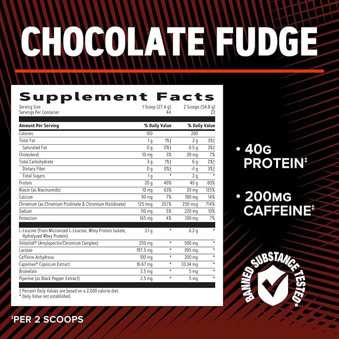 GNC AMP Wheybolic Ripped Protein Powder & Thermogenic Protein Supplement, Muscle Strength & Size, Energy & Endurance, 40g Protein, 6.2g Leucine, 15g EAA, Caffeine, Chocolate Fudge, 22 Servings