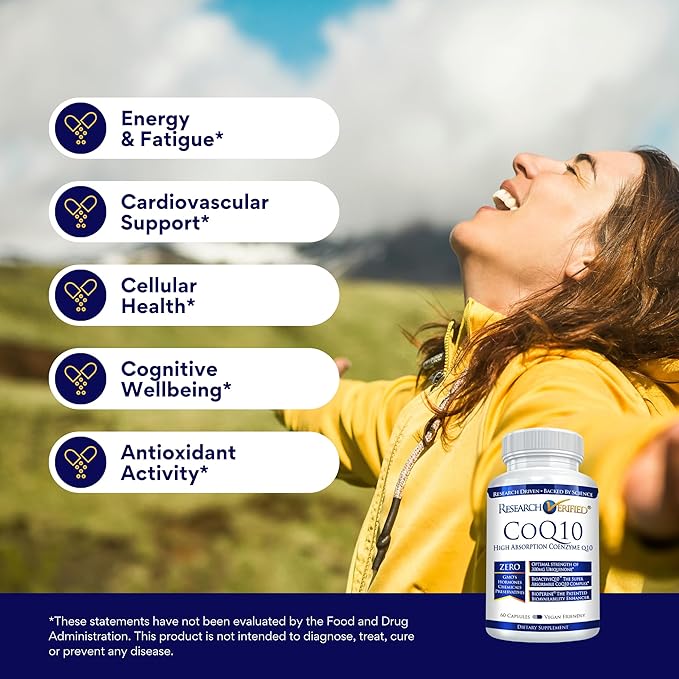 Research Verified CoQ10-100% Pure Extra Strength 300mg CoQ10 – Improved Absorption and Bioavailability with Bioperine - Boost Antioxidant Levels, Improve Cardiovascular Health, 360 Vegan Capsules