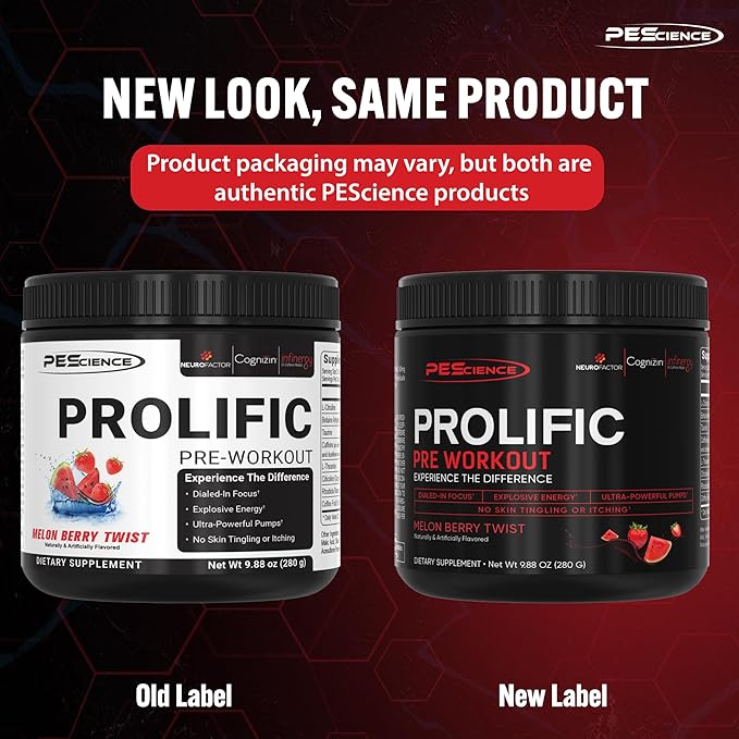PEScience Prolific Energy Pre Workout – L Citrulline for Nitric Oxide, Rhodiola & CDP Choline Nootropic for Focus – Preworkout for Men & Women – 40 Scoops, Melon Berry Twist