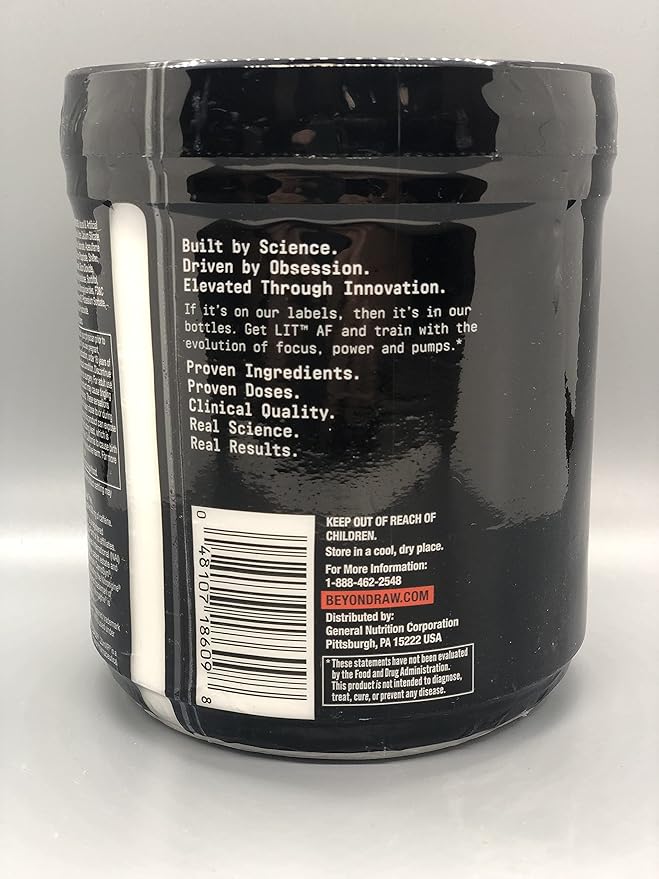 BEYOND RAW LIT Advanced Pre-Workout Formula, ICY Fireworks, for Energy, Focus, Endurance, Pumps, with 300mg Rapid and Targeted Release Caffeine, Creatine, Betaine, Beta Alanine, Taurine, 20 Servings