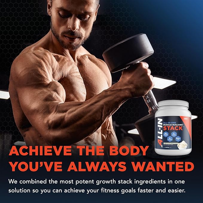 All-in-One Muscle Building Stack - Vanilla Whey Protein Isolate, Creatine Monohydrate, HMB, and L-Glutamine, 4 Products in one, Nothing Artificial, 30 Servings
