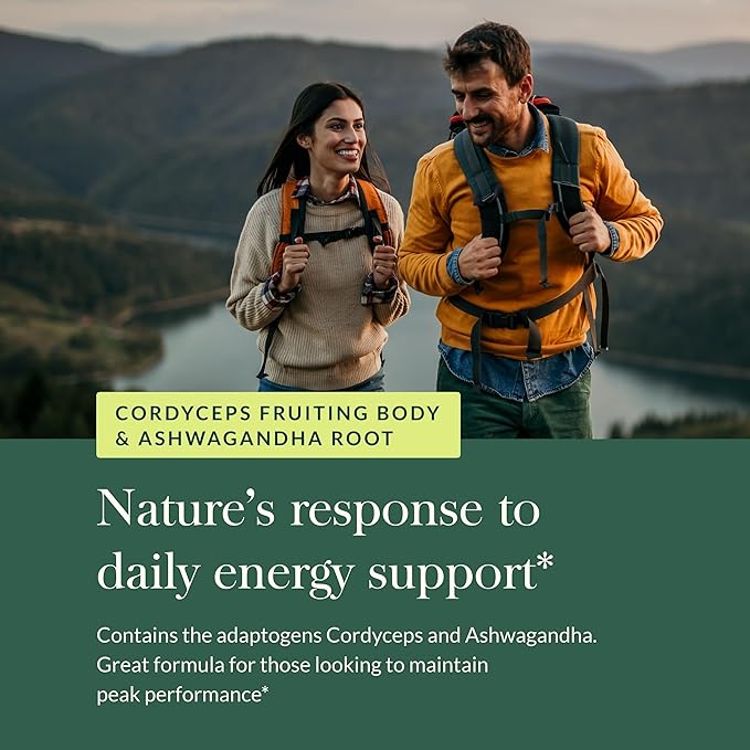 Gaia Herbs Adaptogen Performance Mushrooms & Herbs - Energy Support Supplement to Help Sustain Endurance and Stamina* - Contains Cordyceps and Ashwagandha - 60 Organic Vegan Capsules (30-Day Supply)