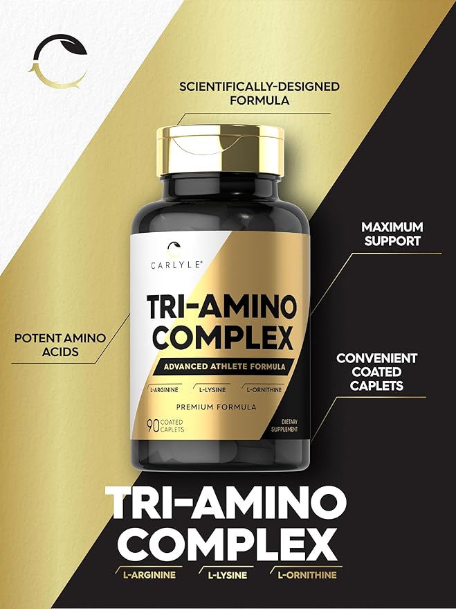 Carlyle Tri-Amino L-Arginine L-Ornithine L-Lysine Supplement | 90 Caplets | Vegetarian, Non-GMO, Gluten Free