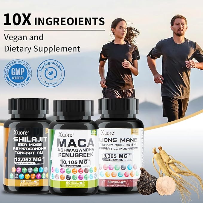 Bundle of, Shilajit &Lions Mane&Maca Ashwagandha, Rhodiola Rosea, Panax Ginseng, Turkey Tail, Reishi, Cordyceps, Chaga Fenugreek, Trifibranol100X All in 1 Supplements (1 Pack)