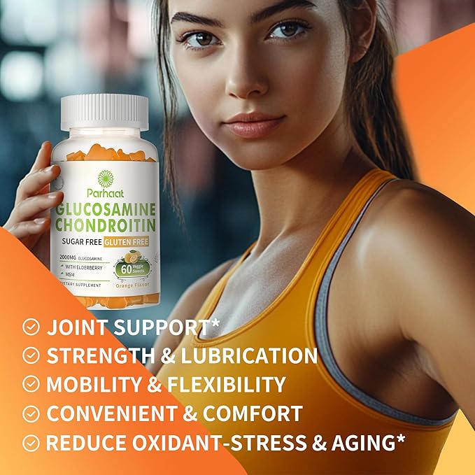 Glucosamine Chondroitin Gummies with MSM & Elderberry Extra Strength - Joint Support, Antioxidant Immune Support Supplement for Adults, Men & Women.Orange