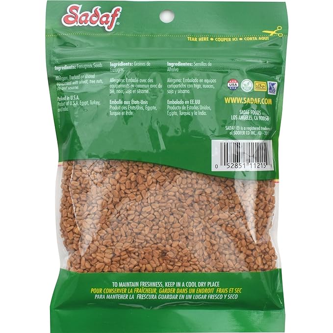 Sadaf Fenugreek Seeds - Whole Methi Seeds for cooking and flavoring food - Ideal for Middle Eastern Cuisine - Fenogreco en Semillas - Kosher and Halal - 6 Oz resealable bag