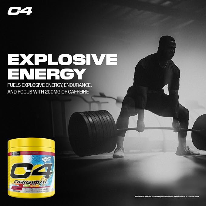C4 Original Pre Workout – Hawaiian Punch - Pre-Workout for Endurance, Focus & Performance with 200mg Caffeine, Beta-Alanine, Creatine Nitrate, L-Arginine & PeptiPump – Sugar Free, 25 Servings