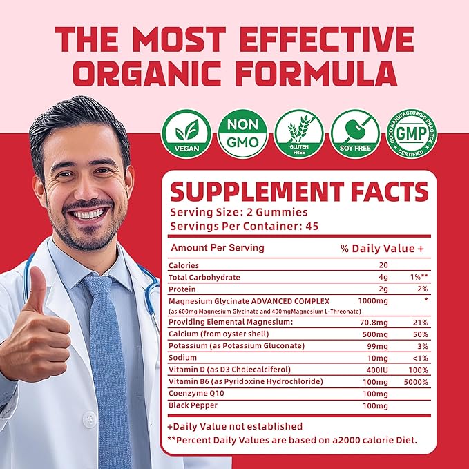 180 CT Magnesium Glycinate Gummies - Sugar Free Magnesium Potassium Supplement with Vitamin D, B6, CoQ10 for Calm Md Support - 180 Strawberry Gummies.