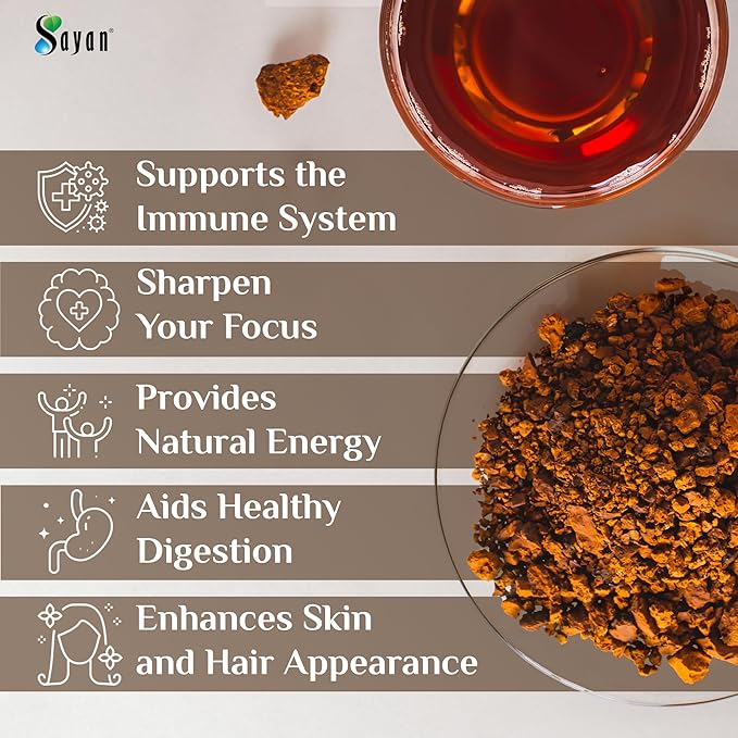 Sayan Siberian Pure Raw Coarse Chaga Powder 4 Oz / 113g – Premium Wild Forest Harvested Super Antioxidant Tea – Supports Immune System and Digestive Health – Focus, Energy, Clarity, Wellness - Non-GMO