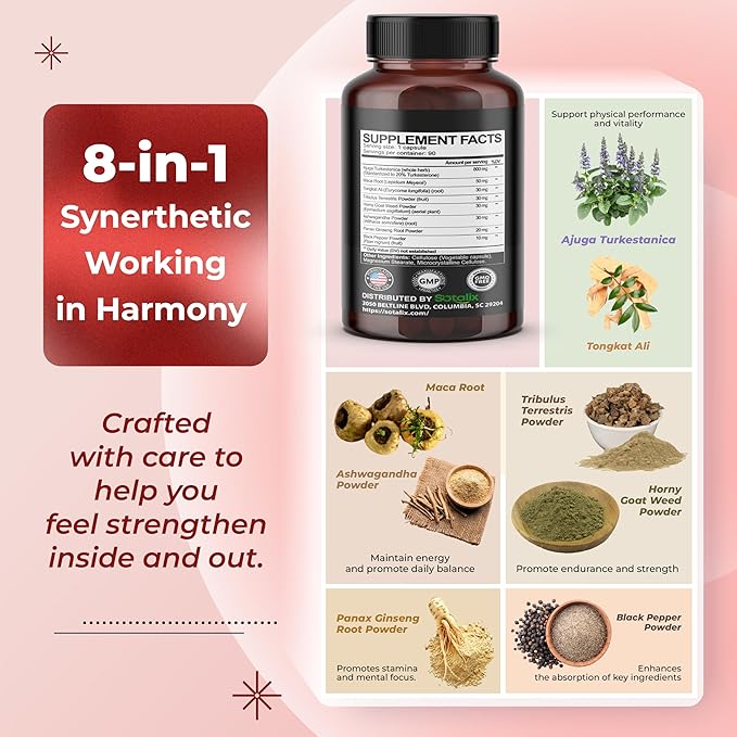 Ultra Turkesterone Ajuga Turkestanica Standardized 20% Turkesterone High Potency with Maca Root Tribulus Terrestris - Muscle Growth Energy Memory Support