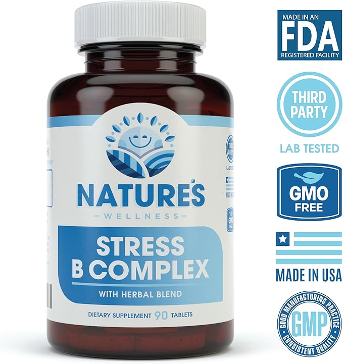Vitamin B Complex Stress Relief | All Natural Mood Enhancer and Stress Support Supplement | Stress B Complex with Herbal Extract Blend Plus Vitamin C, PABA, and Choline