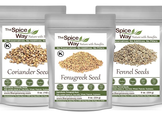 The Spice Way Fenugreek Seeds 8 oz, Coriander Seeds 5 oz, Fennel Seeds 8 oz