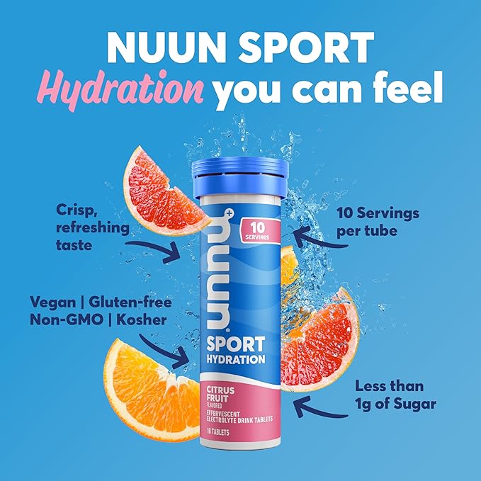 Nuun Sport Electrolyte Tablets with Magnesium, Calcium, Potassium, Chloride & Sodium, Gluten Free & Vegan, Citrus Fruit, 8 Pack (80 Servings Total)