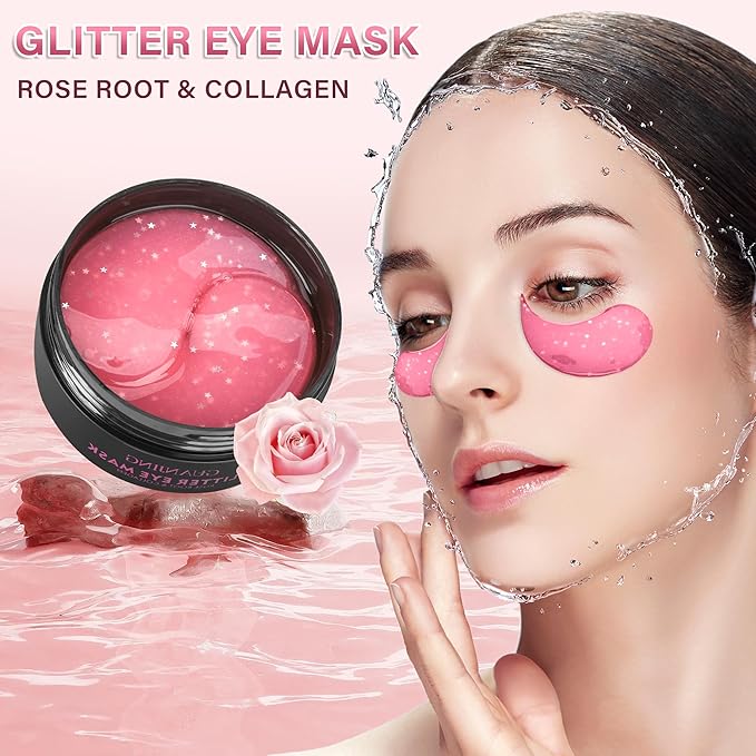 Under Eye Mask (30 Pairs),Under Eye Patches for Dark Circles,Puffiness and Eye Fatigue,Shimmering Eye Masks with Hyaluronic Acid Niacinamide,For Women and Men, Anti-Aging Eye Masks (Pink)