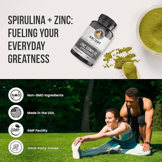 Zinc Complex Capsules with Enhanced Absorption, Antioxidant & Immune Support Supplement, Zinc Supplement for Men & Women by Ancient Bliss (60 Capsules)