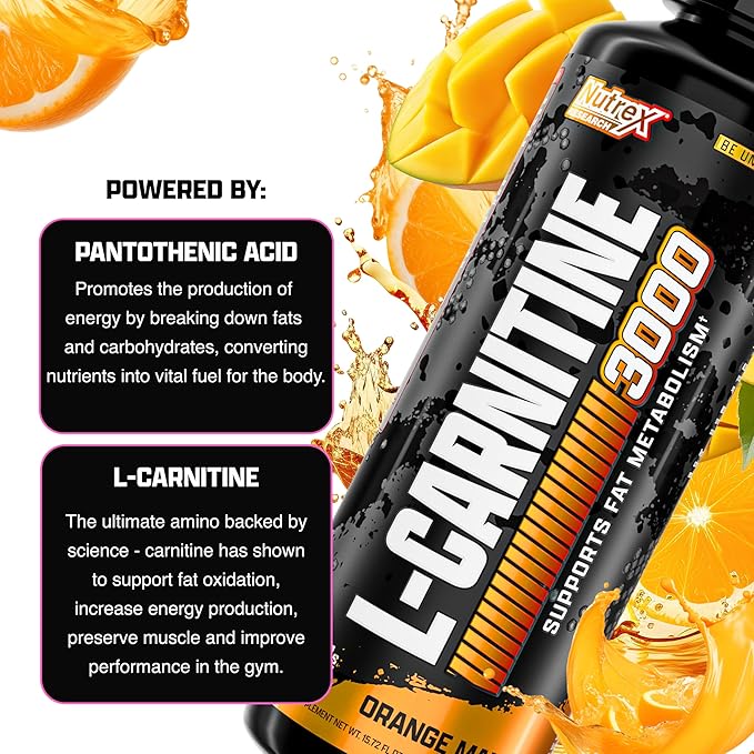 Nutrex Research Liquid Carnitine 3000 | Orange Mango | Stimulant Free | 31 Servings 16 Fl Oz