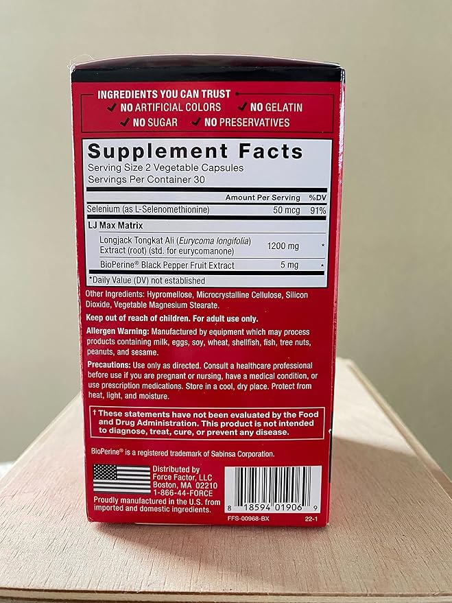 Force Factor Longjack Tongkat Ali Max, Tongkat Ali for Men, Male Stamina and Vitality Supplement Made with Key Natural Ingredients for Superior Absorption, 1200mg, 120 Capsules, 2-Pack
