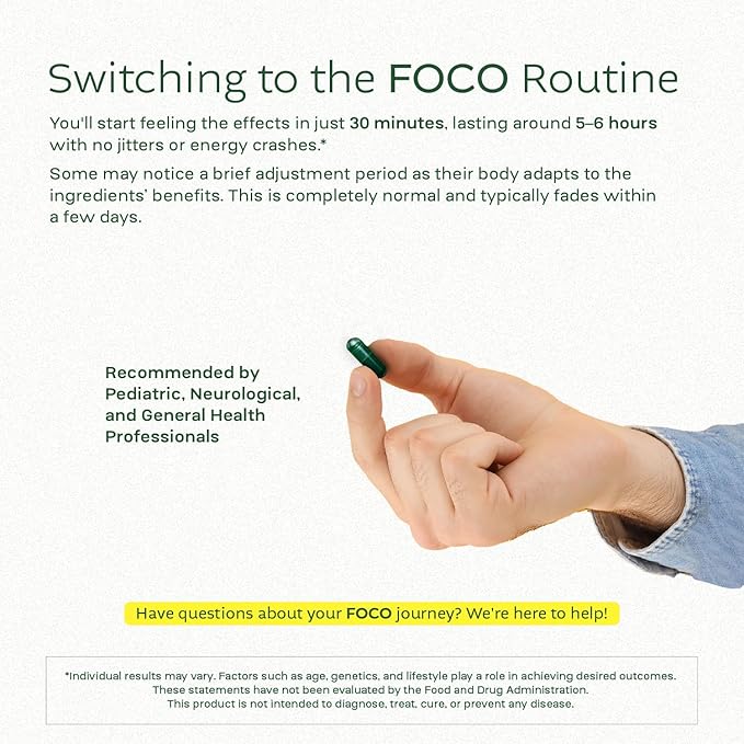 Think FOCO Capsules (13+) Natural Focus Supplement for Teens & Adults - Brain Nootropic for Concentration, Memory, Mental Clarity, Cognitive Enhancement Vitamins - Attention Supplements - 60 Capsules
