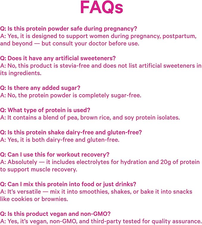 Pink Stork Protein Powder for Women, 20g Plant Based Protein Powder with Fiber + Superfoods, Gluten Free, Dairy Free, Sugar Free, Vanilla Protein Shake - 15 Scoops