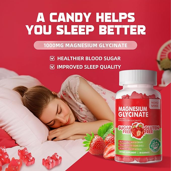 180 CT Magnesium Glycinate Gummies - Sugar Free Magnesium Potassium Supplement with Vitamin D, B6, CoQ10 for Calm Md Support - 180 Strawberry Gummies.
