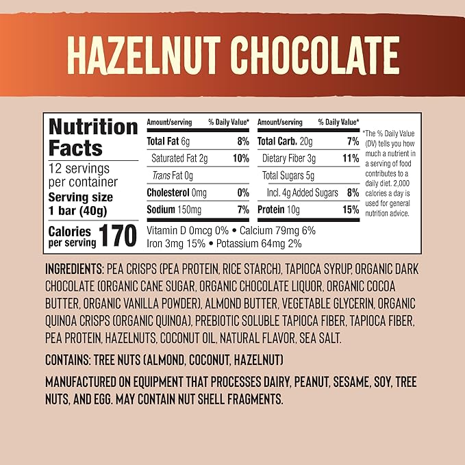 Mezcla Vegan Protein Bars, Gluten Free Snack Made with Pea Protein Crisps, Organic Dark Chocolate & Hazelnuts, Healthy Snacks, Hazelnut Chocolate, Crunchy High Protein Bar, 10g of Protein, 12 Pack