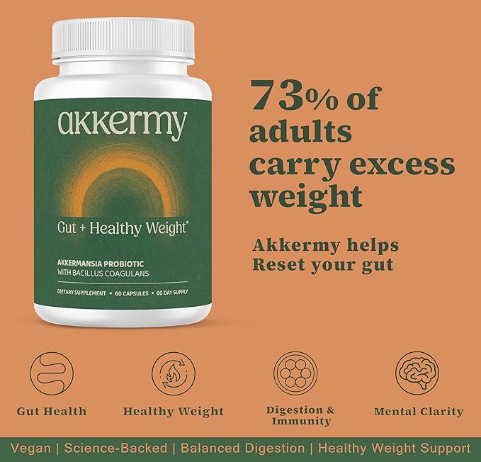 Akkermansia Probiotic for Healthy Weight | Naturally Increases GLP-1 | 180 Day Supply | Contains Bacillus Coagulans, Vitamins B2, D3 & Chromium | SIBO Friendly, Vegan & Gluten Free