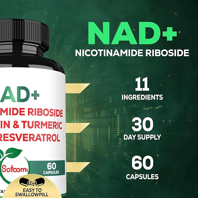 Satoomi NAD+ Supplement with Nicotinamide Riboside 900mg NR, Resveratrol, Quercetin, Turmeric, Astragalus, Ginseng, Vitamin D3, Vitamin C - 60 Count