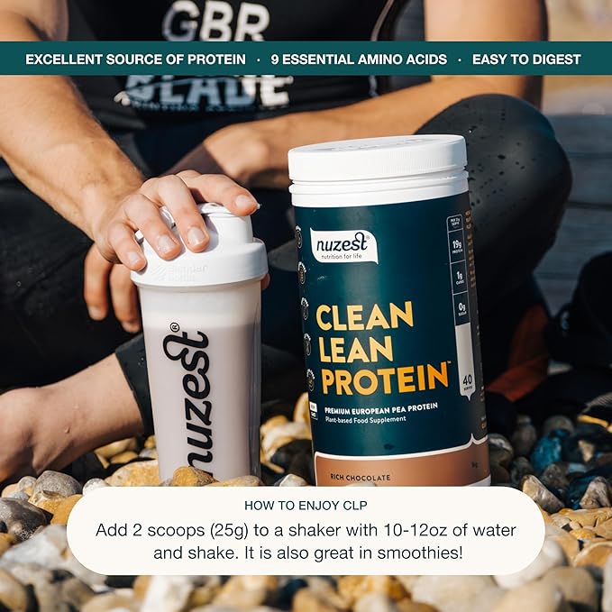 Nuzest - Pea Protein Powder - Clean Lean Protein, Premium Vegan Plant Based Protein Powder, Dairy Free, Gluten Free, GMO Free, Protein Shake, Rich Chocolate, 40 Servings, 2.2 lb