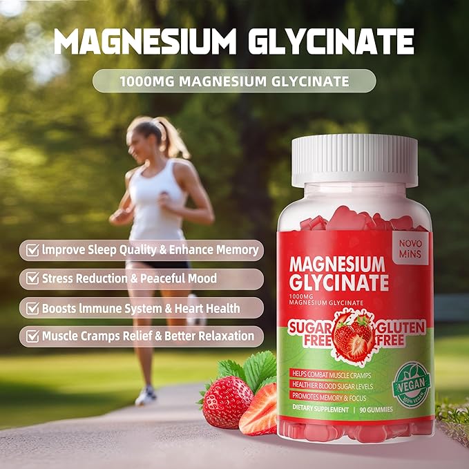 90 CT Magnesium Glycinate Gummies - Sugar Free Magnesium Potassium Supplement with Vitamin D, B6, CoQ10 for Calm Mood & Sleep Support - 90 Strawberry Gummies