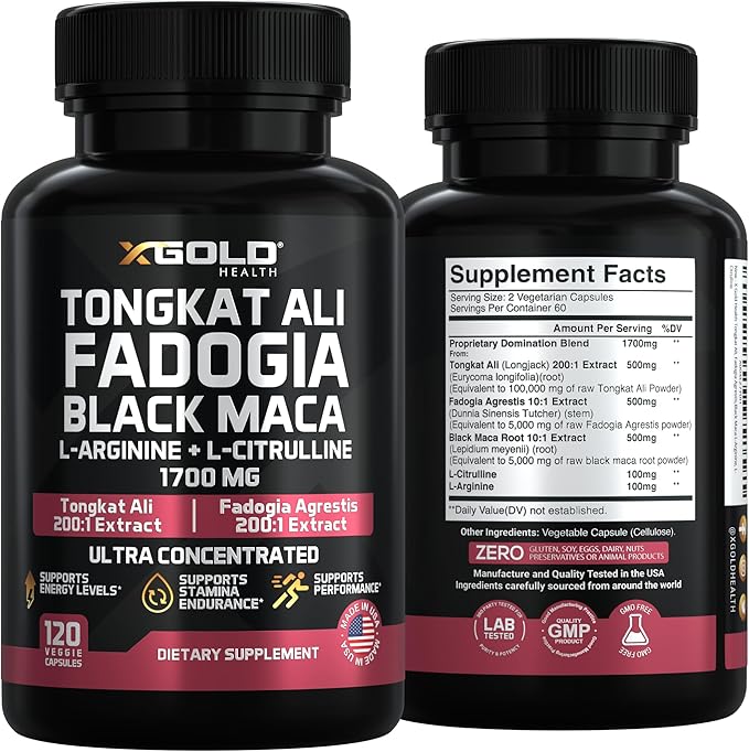 X Gold Health Tongkat Ali, Fadogia Agrestis, Black Maca, L-Arginine & L-Citrulline: Boost Energy, Vitality, Performance, Muscle Recovery & Balance – Premium Wellness Support for Men & Women