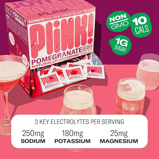 Plink! Fizzy Electrolyte Drink Tablets for Daily Hydration - 12ct Electrolyte Tablets + Sodium, Potassium, Magnesium, Low-Calorie, Low-Sugar Keto Electrolytes Powder Hydration Packets Water Flavoring