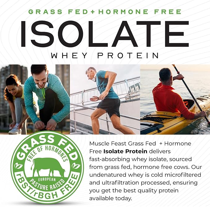 Muscle Feast Grass-Fed Whey Protein Isolate, All Natural Hormone Free Pasture Raised, Cappuccino, 2lb