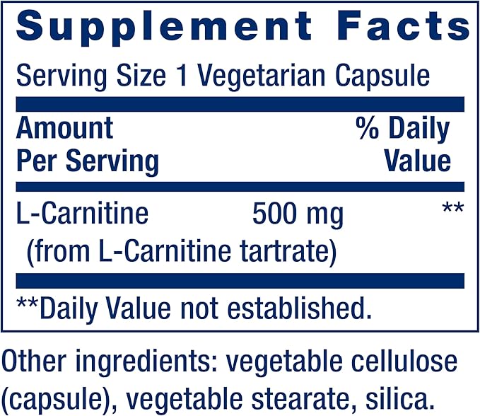 Life Extension L-Carnitine – 500 mg, Energy Supplement, Memory Supplement – Free Form Amino Acid, Nitric Oxide Support, Healthy Blood Pressure – Gluten-Free, Non-GMO, Vegetarian – 30 Capsules