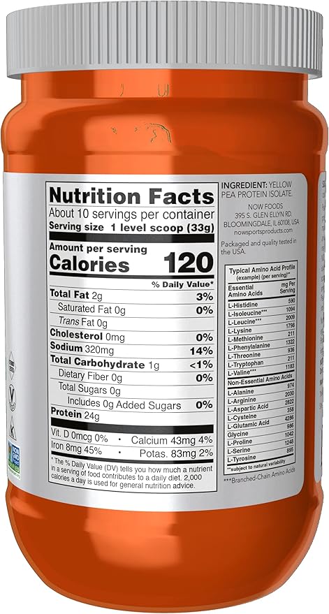 NOW Sports Nutrition, Pea Protein 24 g, Easily Digested, Unflavored Powder, 12-Ounce (Pack of 2)