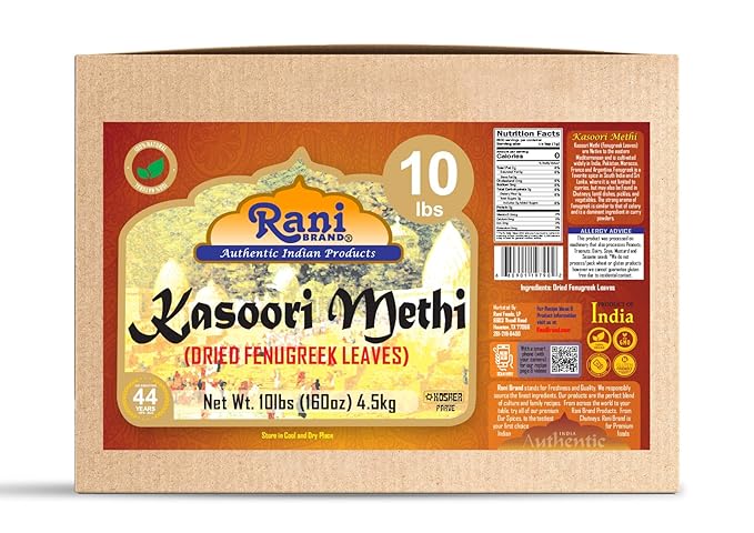 Rani Fenugreek Leaves Dried (Kasoori Methi) 160oz (10lbs) 4.54kg Bulk Box ~ All Natural | Vegan | Gluten Friendly | NON-GMO | Kosher | Indian Origin