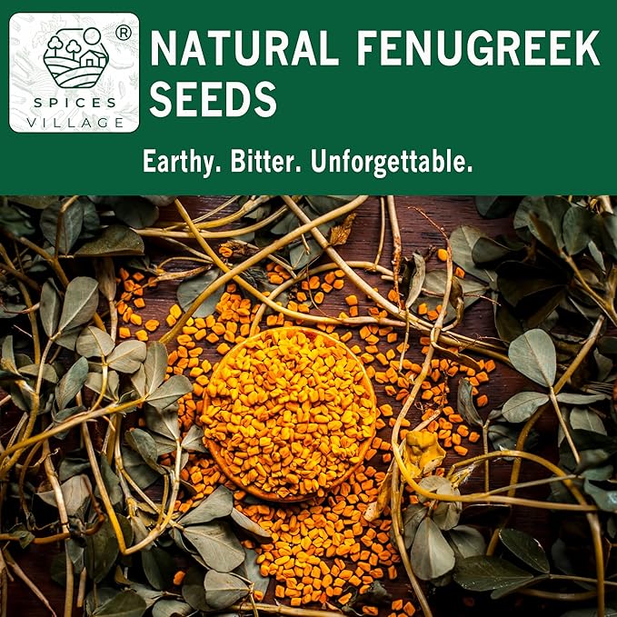 SPICES VILLAGE Fenugreek Seeds, 8 oz, Fenugreek Seeds for Hair Growth, All Natural Dried Indian Methi Seed for Cooking - Kosher Certified, Gluten Free, Resealable Bulk Bag