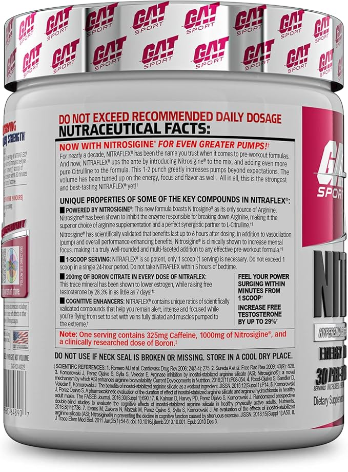 GAT SPORT Nitraflex Advanced Pre-Workout Powder, Increases Blood Flow, Boosts Strength and Energy, Improves Exercise Performance, Men & Women (Fruit Punch, 30 Servings)