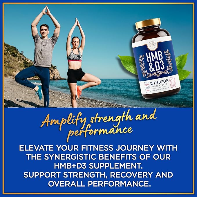 HMB and Vitamin D3 Supplement - Muscle Growth, Strength, Performance and Recovery Support - B-Hydroxy B-Methylbutyrate, D3 Plus Calcium, 1,000 MG HMB Supplements - 180 Days, 360 Capsules