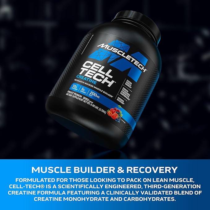 Creatine Monohydrate Powder | MuscleTech Cell-Tech Creatine Powder | Post Workout Recovery Drink | Muscle Builder for Men & Women | Musclebuilding Creatine Supplements | Fruit Punch, 6 lbs (56 Serv)