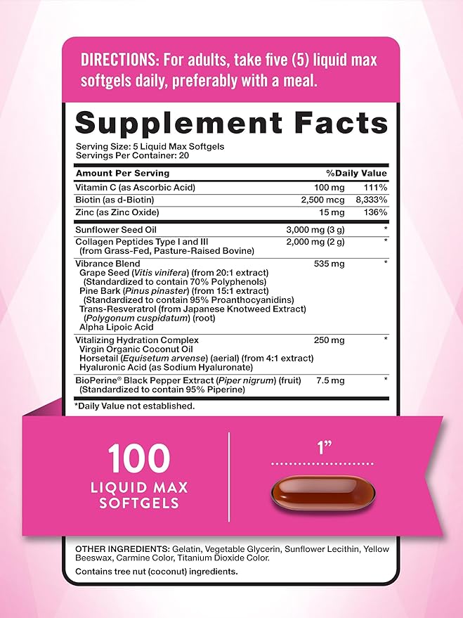 Nature's Truth Collagen Beauty Supplement | 100 Liquid Max Softgels | Non-GMO & Gluten Free Pills | Hydrating Formula