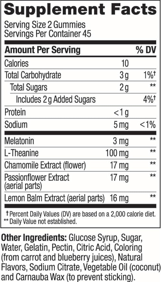 Olly Sleep Gummy, 3mg Melatonin, L-Theanine, Chamomile, Lemon Balm, Sleep Aid, BlackBerry, 90 Count