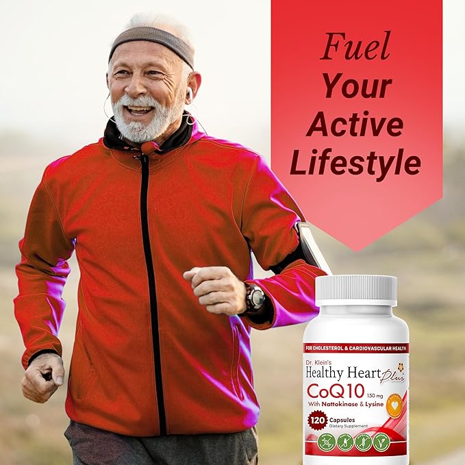 Healthy Heart Plus CoQ10 Cardiovascular Supplement - Coenzyme Q10 150mg, Nattokinase, Pomegranate Extract & Garlic for Blood Pressure & Cholesterol - Heart Supplements for Men & Women - 120 Capsules
