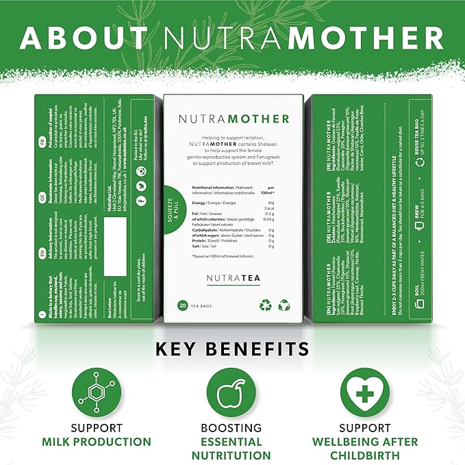 Nutramother - Lactation Tea | Breastfeeding Tea - Fenugreek & Raspberry Leaf - 120 Enveloped Tea Bags - 6 Pack by Nutra Tea