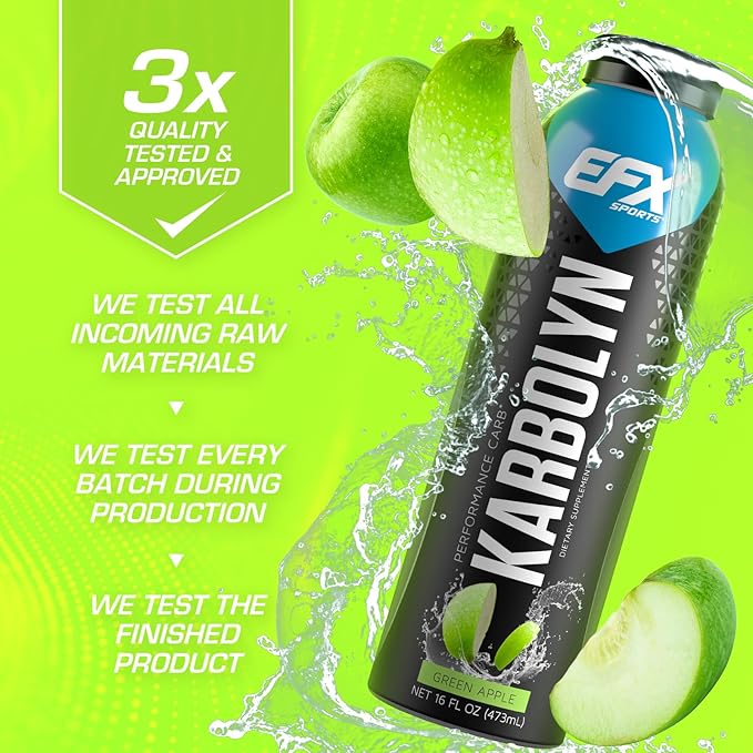 EFX Sports Karbolyn Fuel Drink | Pre, Intra, Post Workout Carbohydrate Drink | Carb Load, Sustained Energy | Stimulant & Sugar Free | 12 Pack (Green Apple)