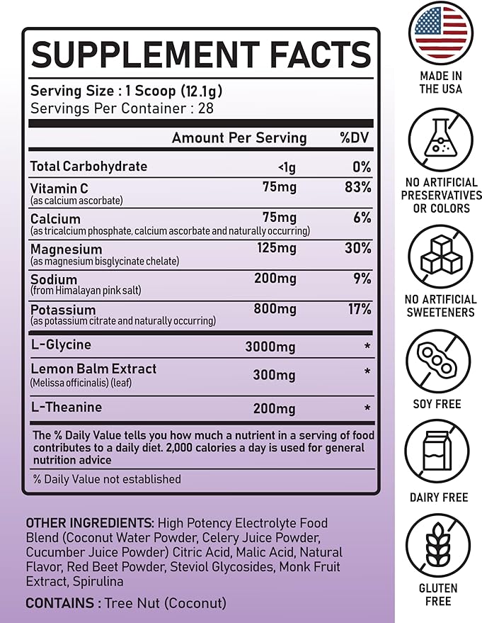 Relax+ Cherry Limeade Calming Electrolyte Supplement: Hydration & Mood Support for Relaxation, Stress Relief, Adrenal & Cortisol Support - Glycine, L-Theanine, Lemon Balm - USA Made