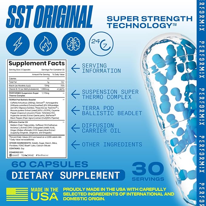 PERFORMIX - SST Original - Pre-Workout, 250 mg Caffeine, 120 Capsules - Energy Supplements, No Crash, Fitness Goals, Nootropic - Timed-Release for All Day Focus, Mood & Energy Boost - Men & Women