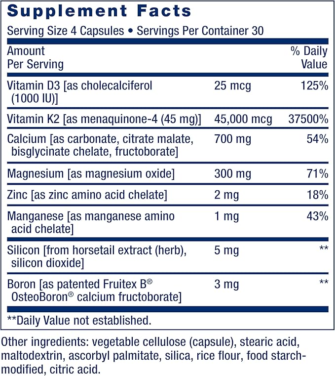 Life Extension Bone Restore Elite Calcium Supplement with Super Potent K2, Calcium, Vitamin D3, Magnesium, Boron, zinc, Vitamin K2, for Bone Health, Gluten-Free, Non-GMO, 120 Capsules
