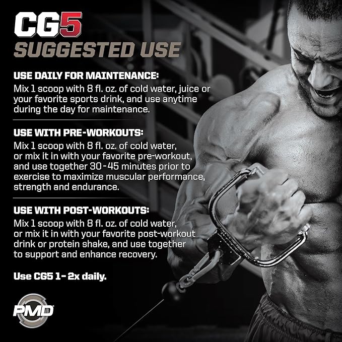 PMD Sports CG5 - Premium Creatine and L Glutamine Powder - Maximum Strength Power Recovery, Build Lean Muscle, Increase Performance - Pre-Workout and Post Workout - Cherry Vanilla Slush (30 Servings)