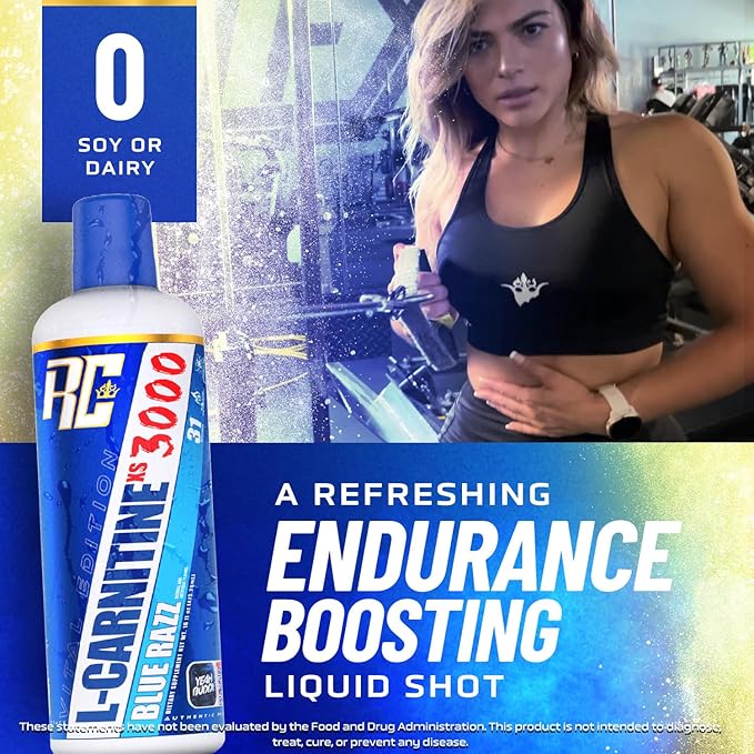 Ronnie Coleman Signature Series L-Carnitine XS 3000 Liquid, Amino Acids Metabolism and Lean Muscle Strength Support, Stimulant Free, Sugar Free, Zero Carbs, Blue Razz, 16 Oz