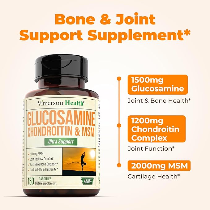 Glucosamine Chondroitin MSM Joint Support Supplement with Glucosamine Sulfate 1500 mg plus Nourishing Chondroitin Sulfate Complex - Premium Joint Health MSM Supplement for Women and Men - 150 Capsules